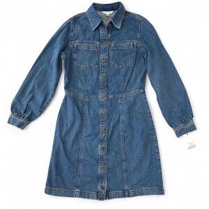 Ophelia Roe Women’s Long Sleeve Button Up Denim Dress Size 8 100% Cotton NEW